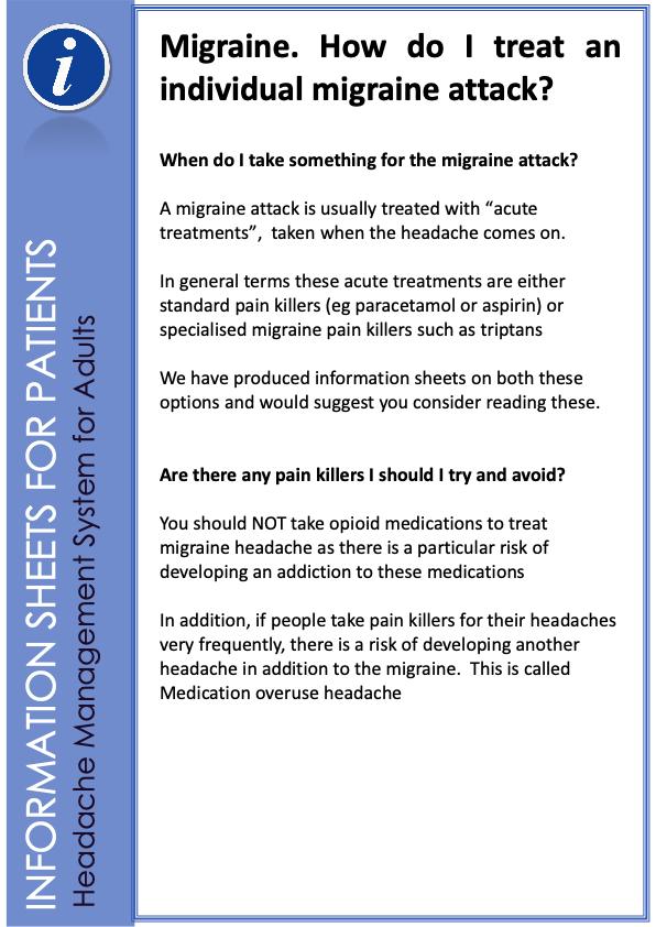 thumbnail of migraine acute treatment information sheet