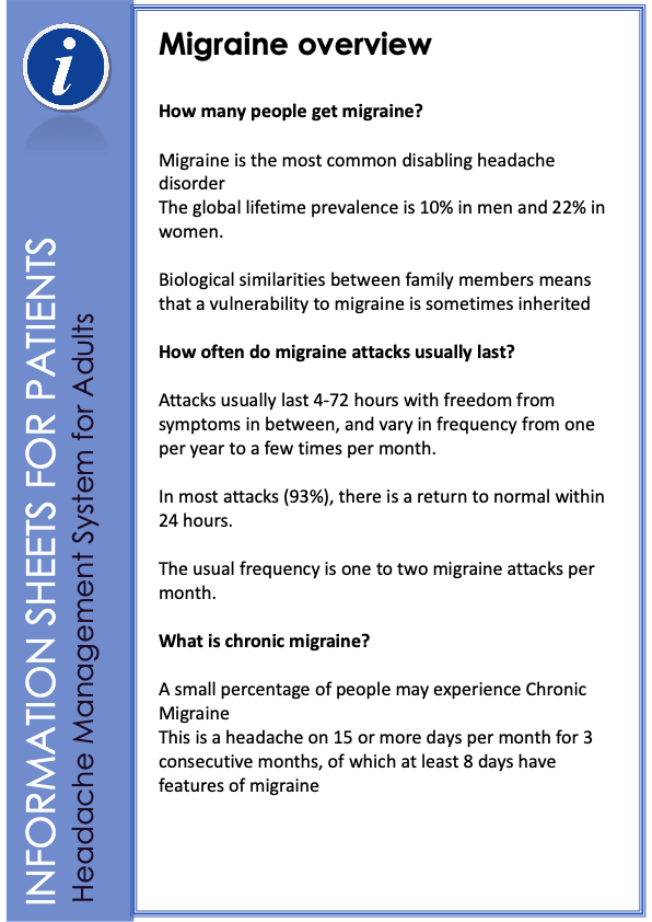 thumbnail of migraine overview information sheet